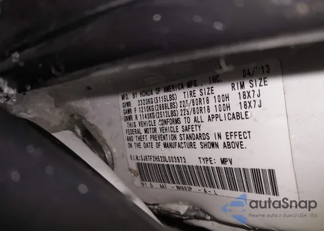 2013 Honda Crosstour Ex-L V6 from USA, damaged, VIN 5J6TF2H52DL003973